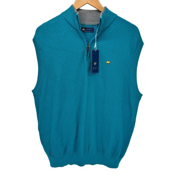 Jack Nicklaus Sweater Mens Large 1/4 Zip Vest Blue Pullover Cotton Blend NEW - Picture 1 of 7